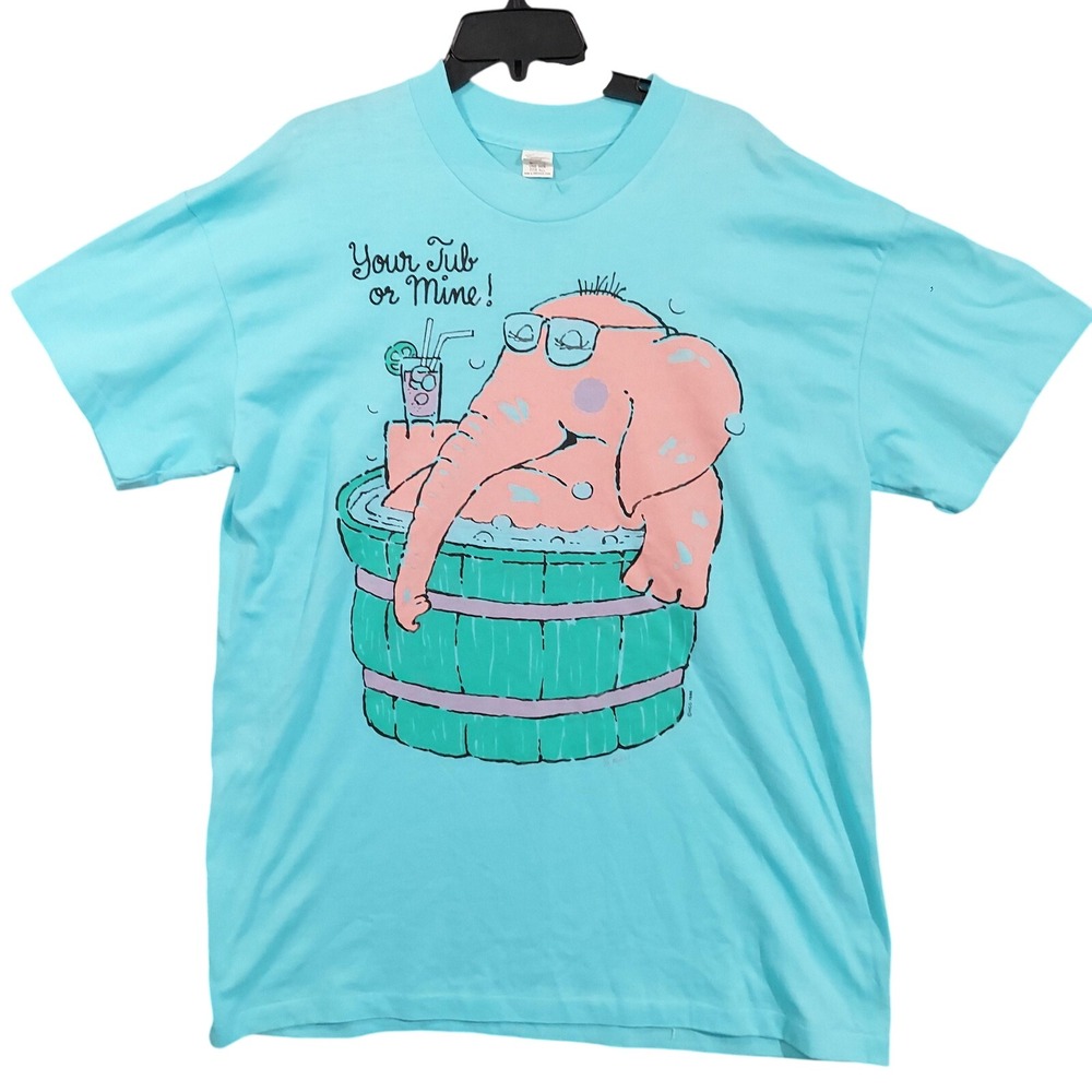 Vintage Your Tub Or Mine Shirt Mens One Size Blue Elephant 80s Single Stitch USA
